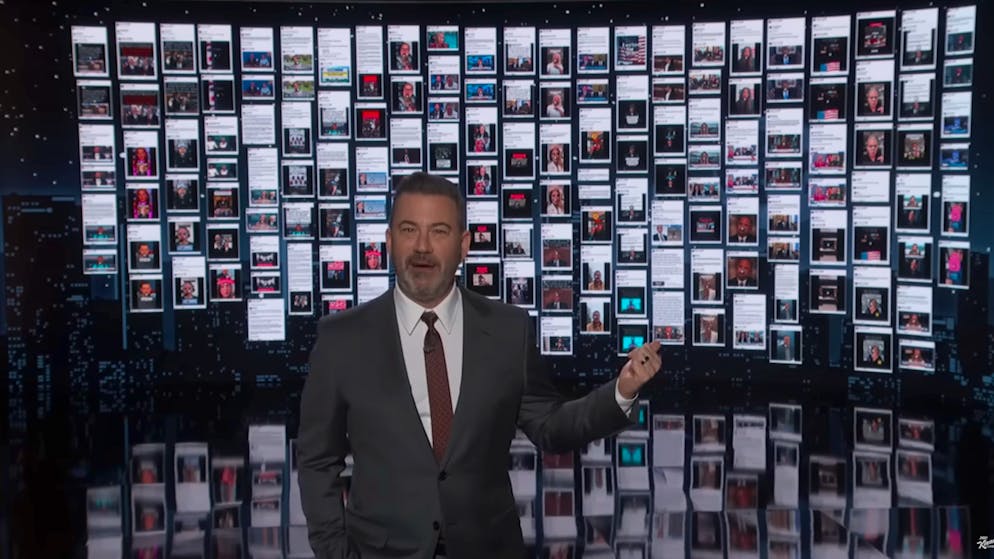 Trumps Social-Media-Marathon viusalisiert: «Wisst ihr, wie lange man auf dem Klo sitzen muss, um so viel zu posten? Was isst er nur?», scherzt der Moderator.