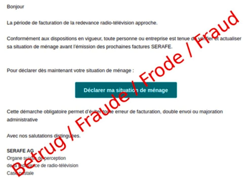 Screenshot of a fraudulent email