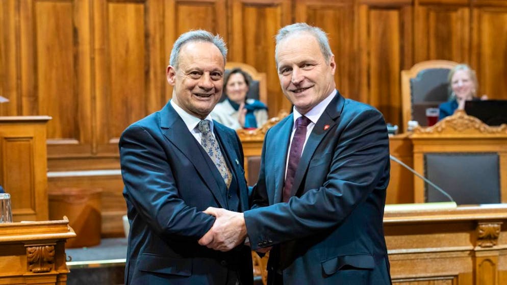 I nuovi presidenti del Consiglio degli Stati, Stefan Engler (a sinistra), e del Consiglio nazionale, Pierre-Andre Page.