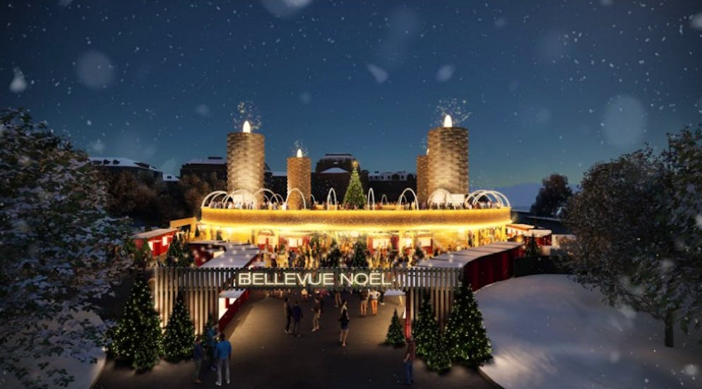 So wird es im Dezember 2026 auf dem Zürcher Sechseläutenplatz aussehen: Visualisierung von Bellevue Noel.