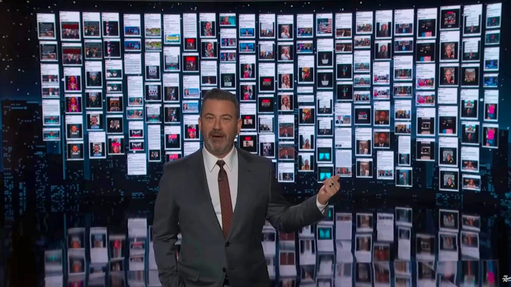 Trump's social media marathon viusalized, "Do you know how long you have to sit on the toilet to post that much? What's he eating?" jokes the presenter.