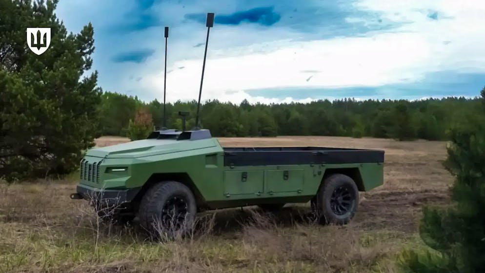 Die unbemannte Bodendrohne «Protector» wurde ursprünglich für logistische Einsatzzwecke entwickelt.