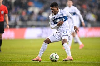 epa12553196 Beyatt Lekoueiry of FC Lausanne-Sport in action during the UEFA Conference League league phase soccer match between Lech Poznan and FC Lausanne-Sport in Poznan, Poland, 27 November 2025.  EPA/Jakub Kaczmarczyk POLAND OUT