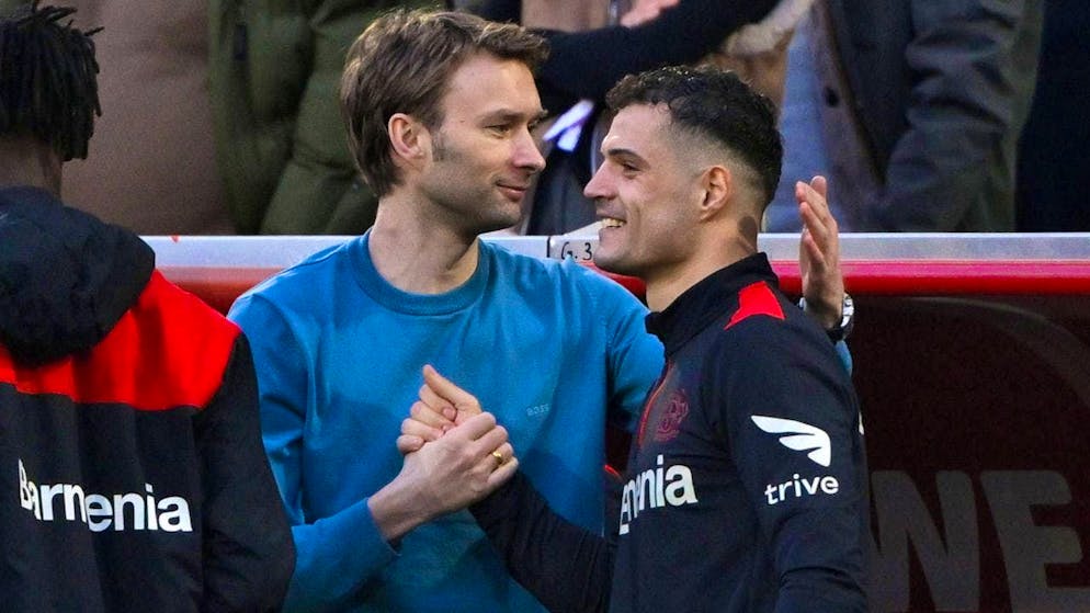 Head of Sport Simon Rolfes (left) talks about Granit Xhaka's departure from Leverkusen.