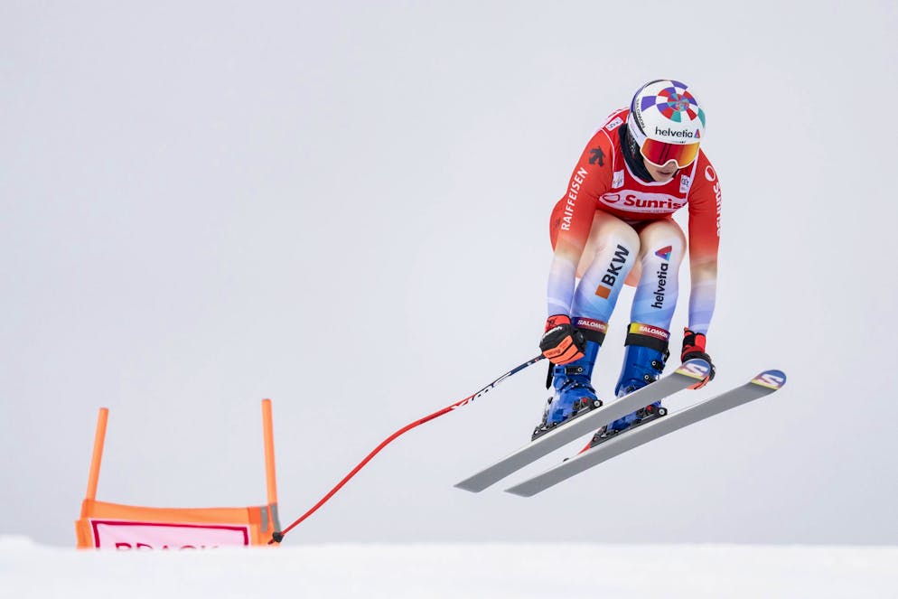 Michelle Gisin durante l'allenamento in discesa libera a St. Moritz.