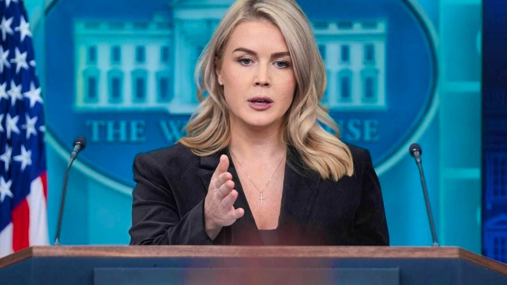 White House Press Secretary Karoline Leavitt speaks during a press briefing at the White House. (stock photo)