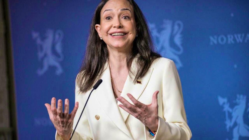 Nobel Peace Prize winner Maria Corina Machado during a press conference at the government office in Oslo. Photo: Stian Lysberg Solum/NTB/dpa