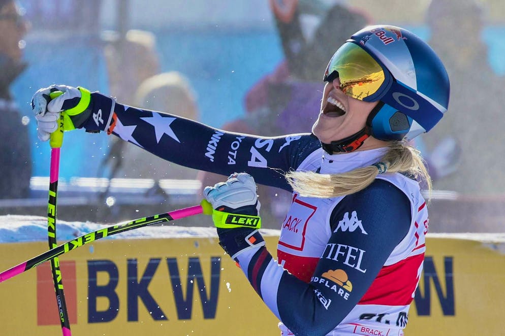 Lindsey Vonn celebrates victory after her dream run.