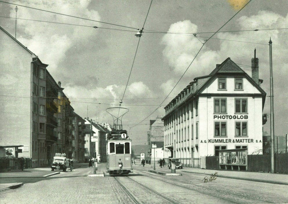 Zurich streetcar history. The extinct line 1 in Hohlstrasse: its number is being kept free for a comeback.