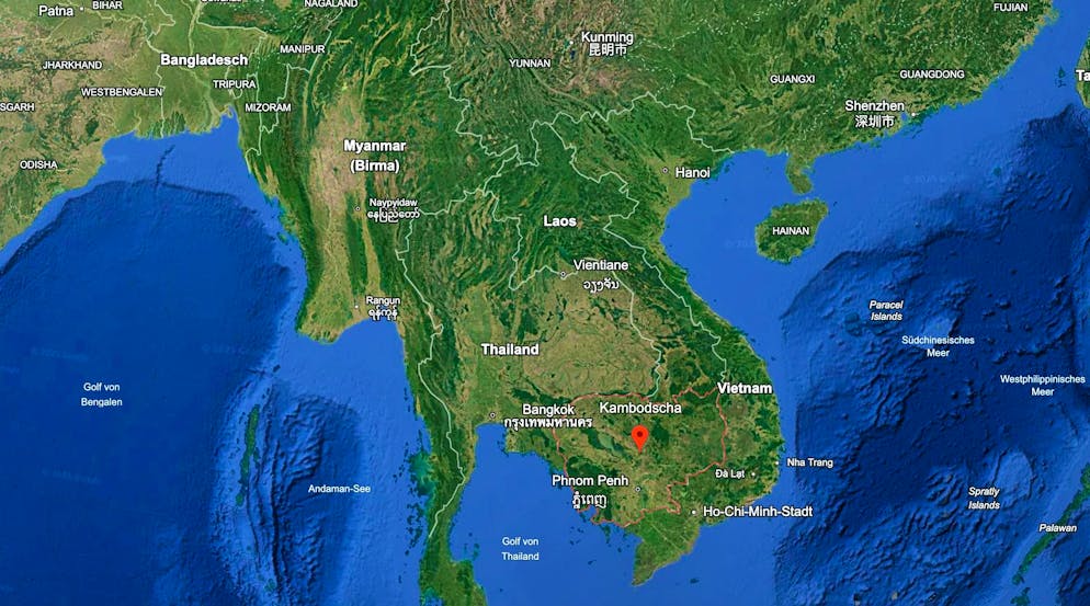 The situation in Cambodia (marked) and Thailand.