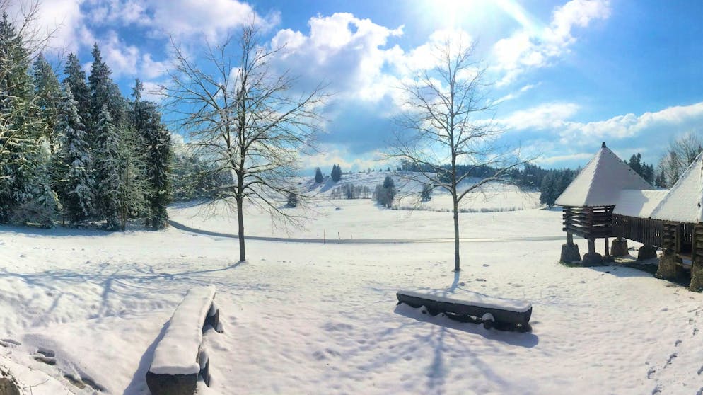 The snow-covered winter landscape makes a hike on the Zugerberg particularly atmospheric.