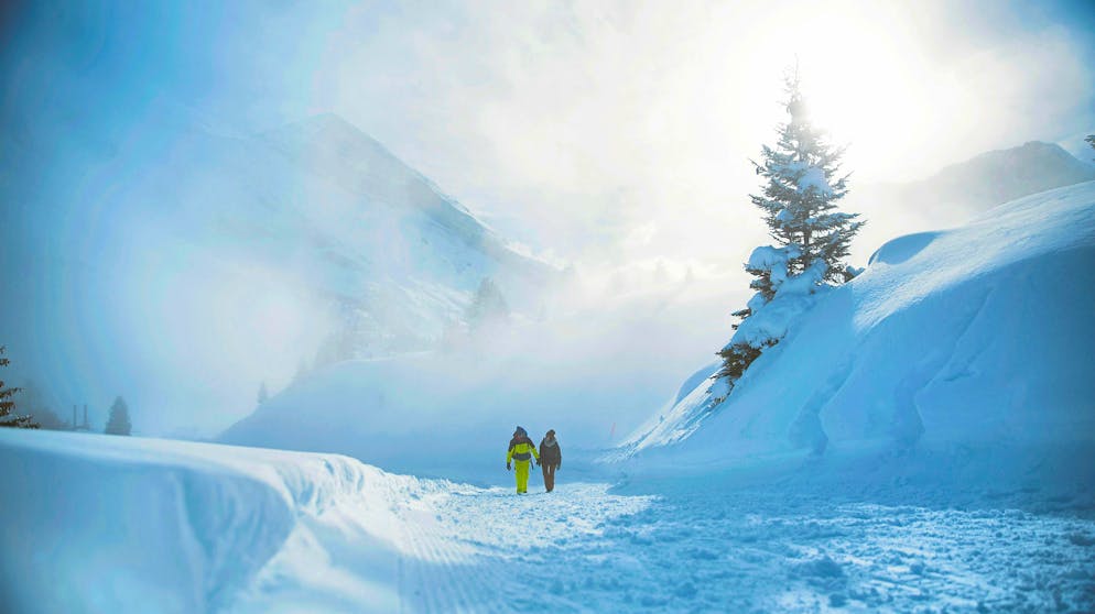 Snow-covered paths lead along the historic route to the Gemmi Pass - a link between Bern and Valais.