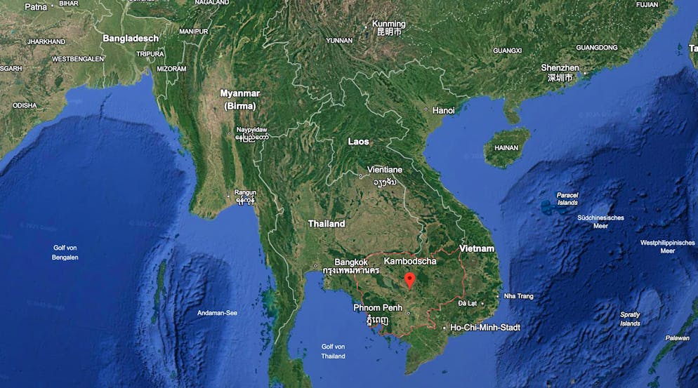 Die Lage von Kambodscha (markiert) und Thailand.