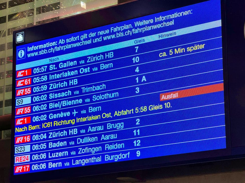 The IC1 Zurich-Bern was canceled and therefore did not stop in Olten.
