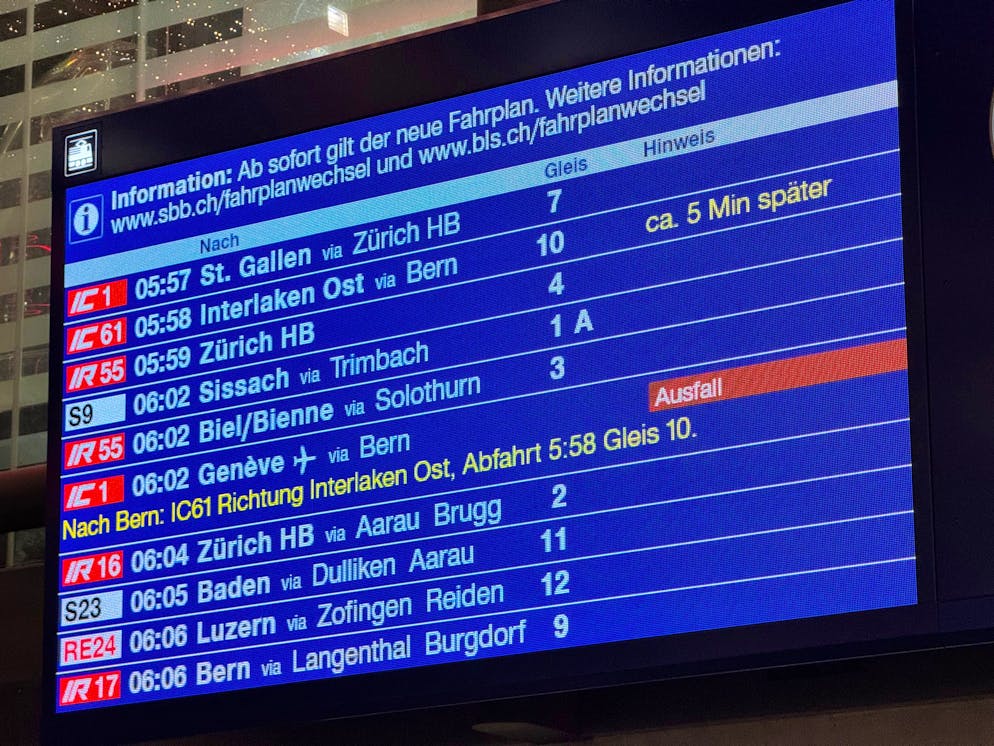 Der IC1 Zürich–Bern fiel aus und hielt deshalb nicht in Olten.