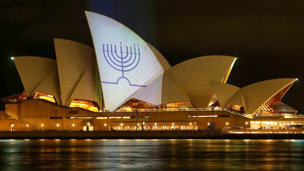 The sails of the Sydney Opera House on Monday night.