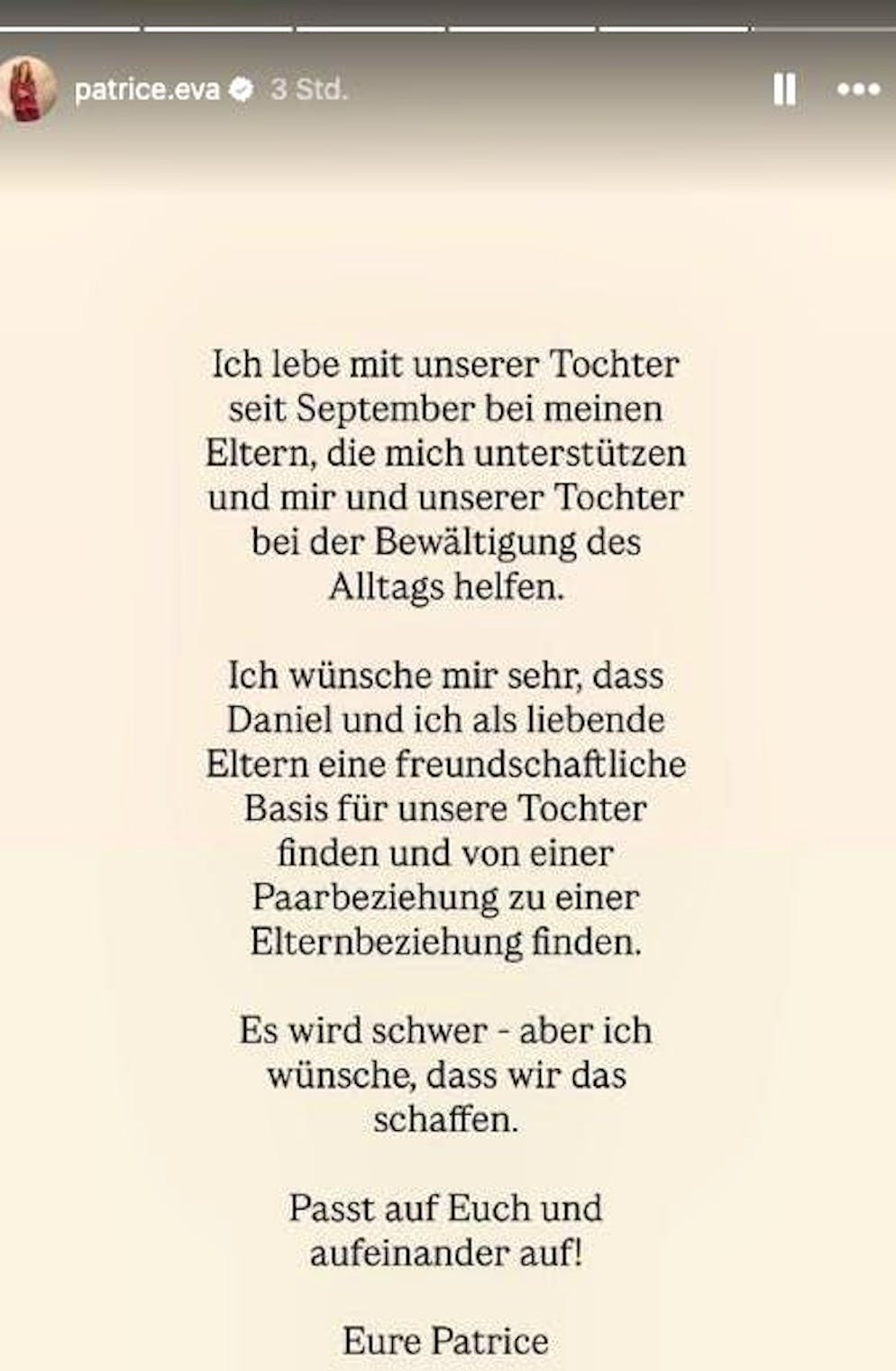 Patrice Aminati and her husband Daniel have separated. The presenter confirmed the break-up via an Instagram story.
