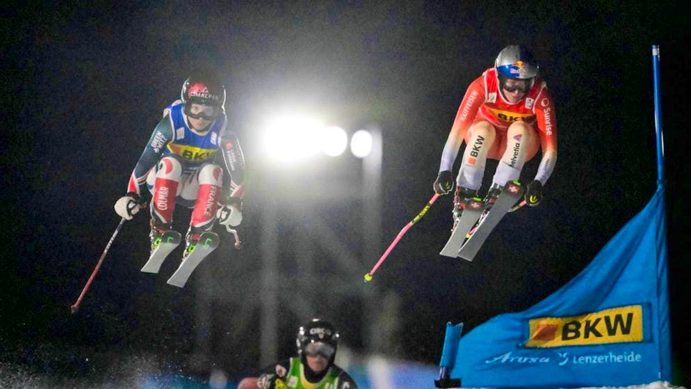 Fanny Smith (right) only fails to come out on top in the final at her home World Cup in Arosa