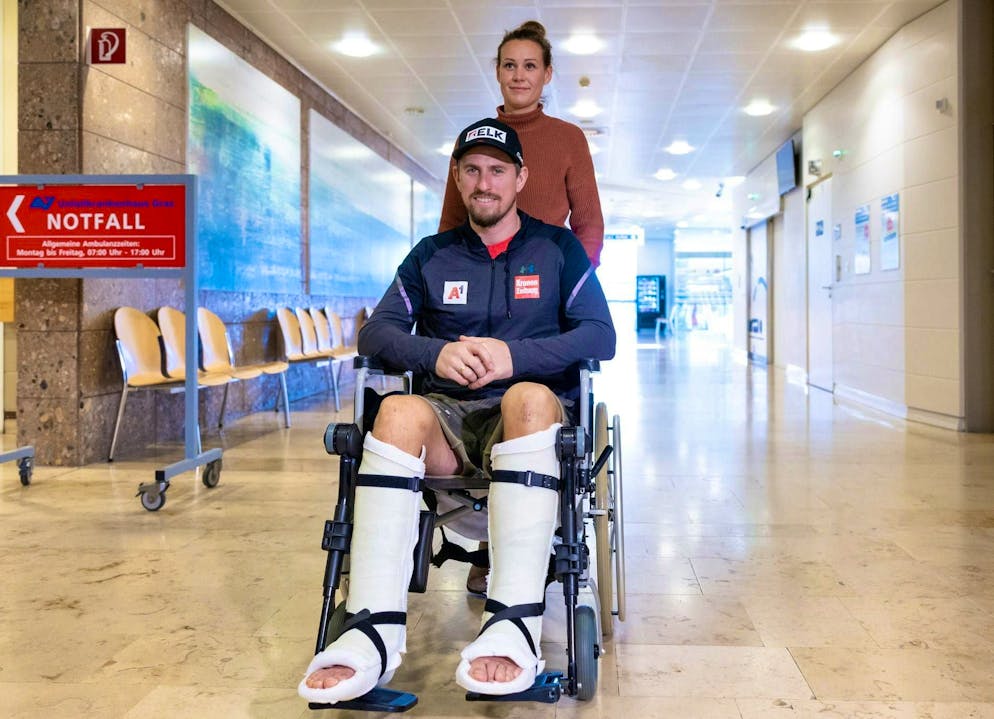 Max Franz with his wife Marina in December 2022 after his serious accident.