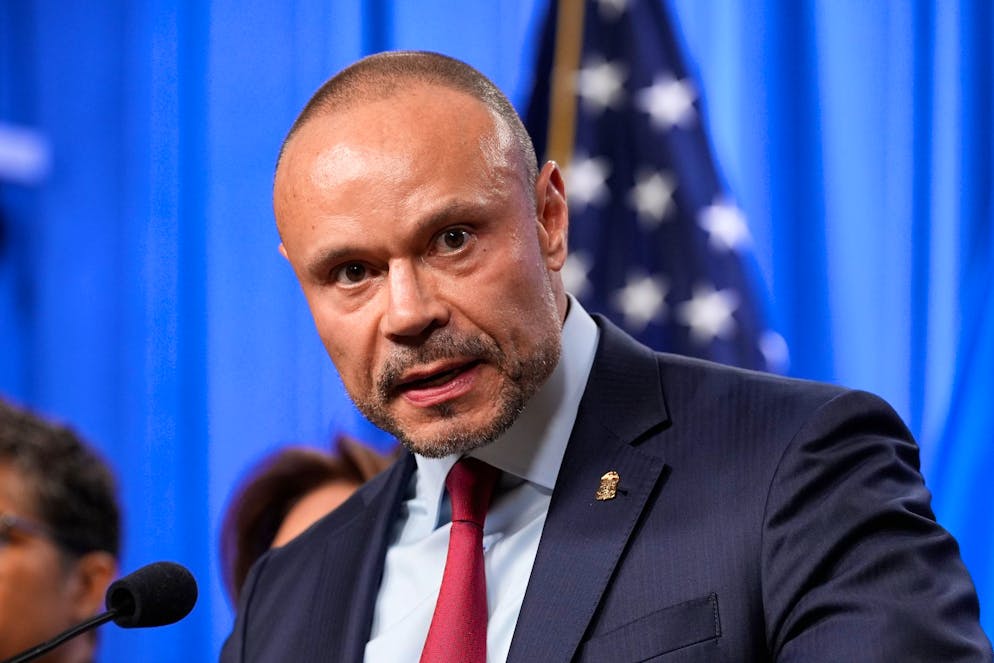 FILE - Dan Bongino, FBI deputy director, speaks during a news conference at the Department of Justice, Dec. 4, 2025, in Washington. (AP Photo/Alex Brandon, File)