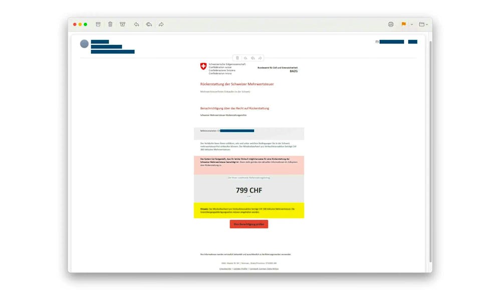 A screenshot of the fraudulent e-mail.