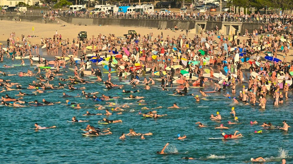 Hundreds of surfers at Bondi Beach on Thursday.