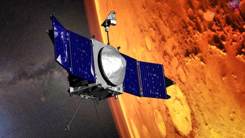 The illustration published by the US space agency Nasa shows the Mars probe "Maven". The probe has been orbiting Mars for around ten years and providing important data. Recently, however, it has remained silent. (archive image)
