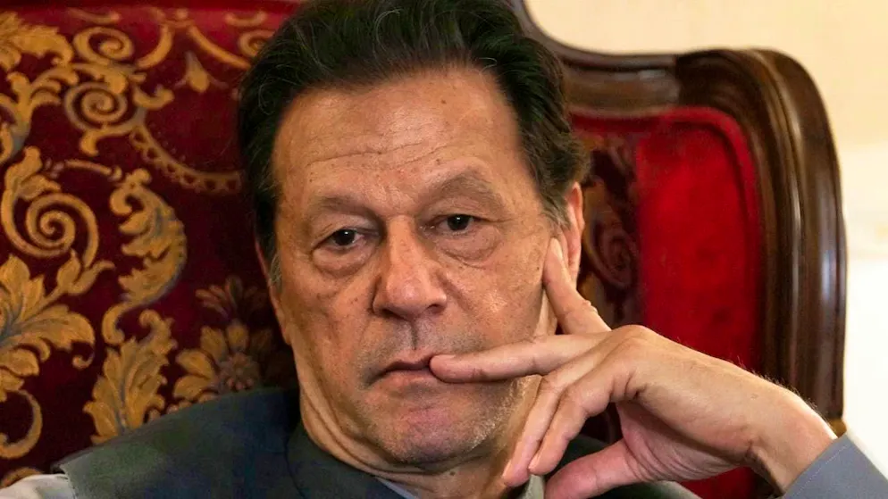 ARCHIVE - Imran Khan, former Prime Minister of Pakistan, at a meeting with journalists at his residence about the current political situation and the ongoing cases against him. Photo: K.M. Chaudary/AP/dpa (archive picture)