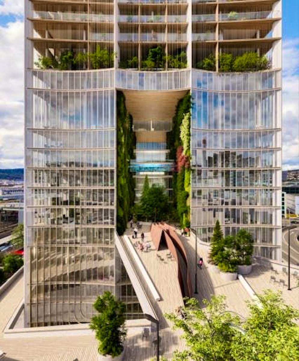 Un ponte collega la torre con l'area antistante.