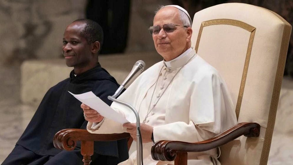 Pope Leo XIV takes part in an audience with Vatican employees. Photo: Domenico Stinellis/AP/dpa