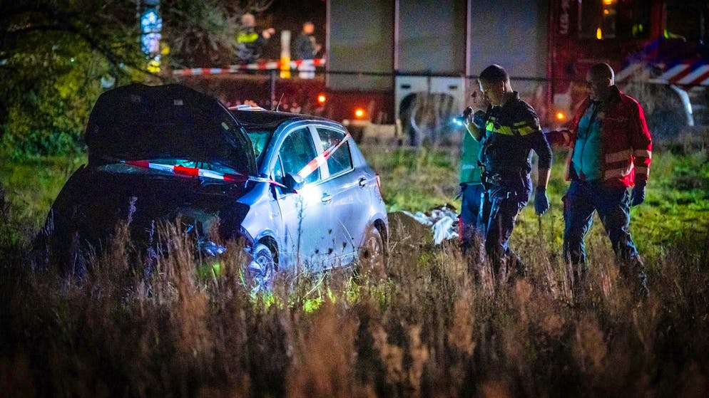 The car crashed through a fence in Nunspeet and came to a halt in a meadow.