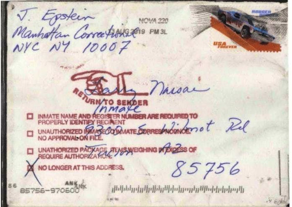 The letter was apparently sent after Epstein's death.