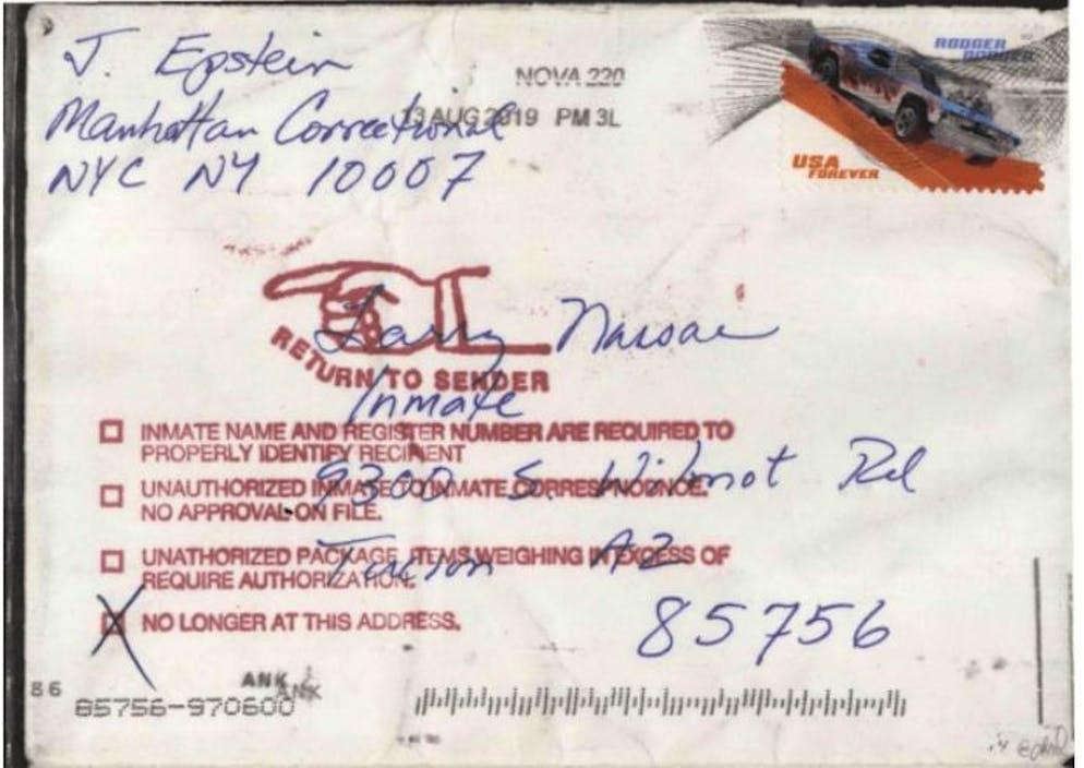 Der Brief wurde offenbar nach Epsteins Tod verschickt.