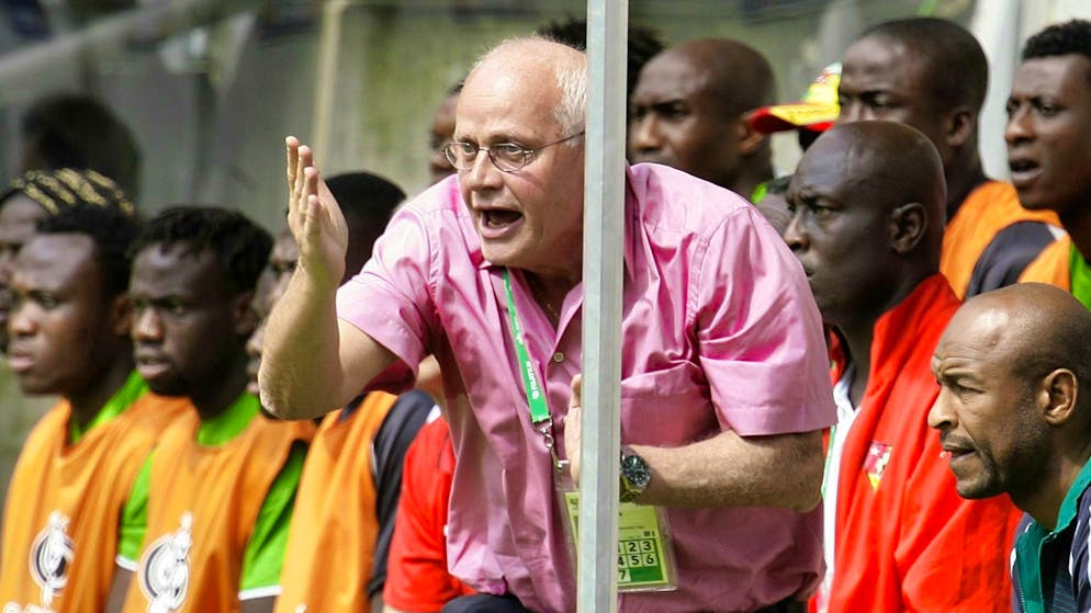 Pfister's adventure began in Rwanda. He went on to coach in Sengeal, Burkina Faso, Ivory Coast, Ghana and - as pictured here at the 2006 World Cup - Togo.