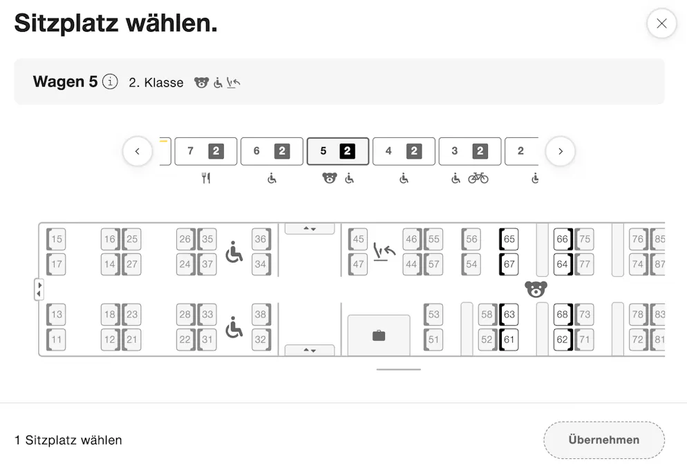 So sieht die Sitzplatz-Reservierung auf dem Desktop-Computer aus.