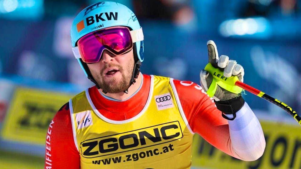 Alexis Monney rewards himself for his improved run on the Li Zeta piste with 2nd place