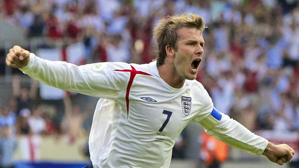David Beckham after his goal against Ecuador at the 2006 World Cup.