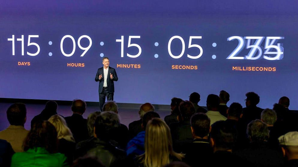 Gernot Döllner speaks during the presentation of Audi's R26 Formula 1 concept car.