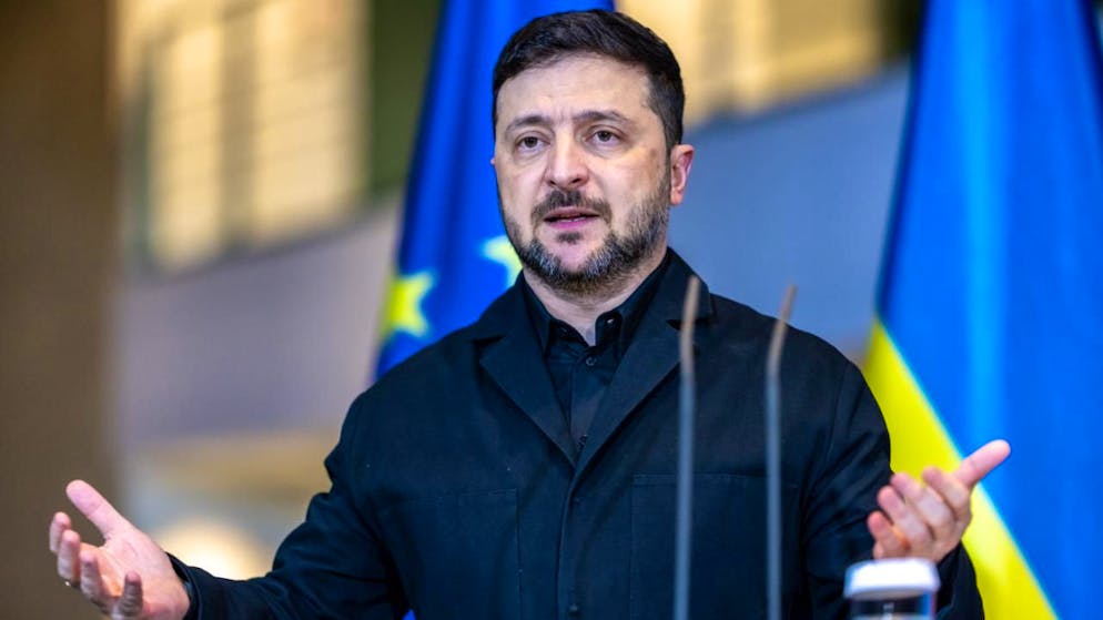 ARCHIV - Wolodymyr Selenskyj, Präsident der Ukraine, nimmt an einer Pressekonferenz teil. Foto: Michael Kappeler/dpa/Archivbild