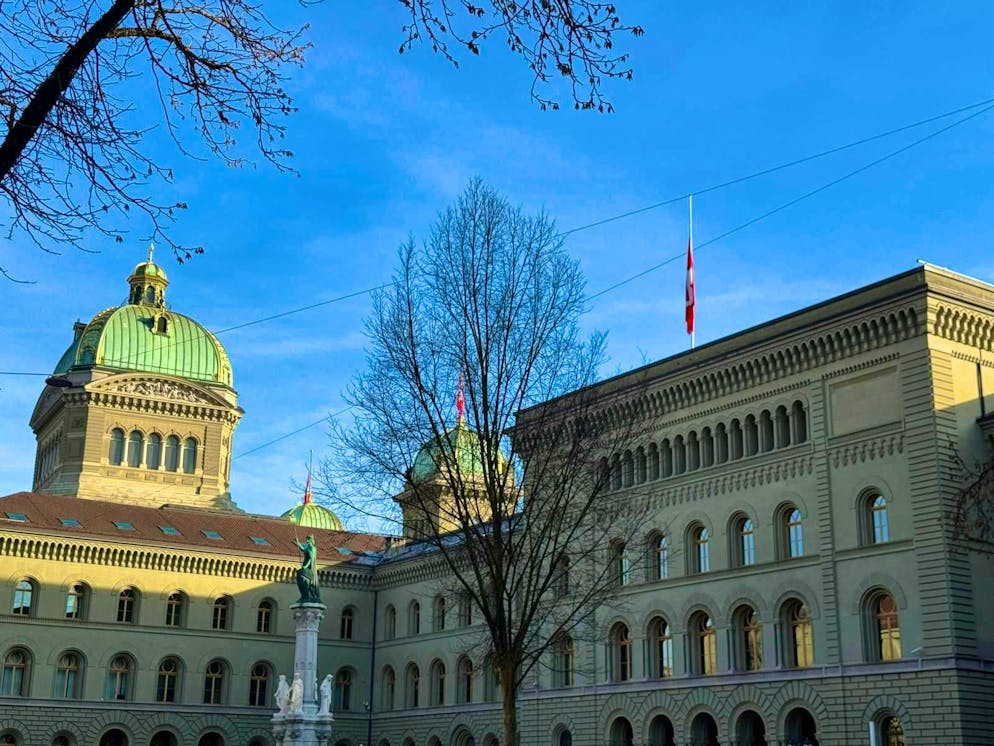The flags on the Federal Palace are flying at half-mast.