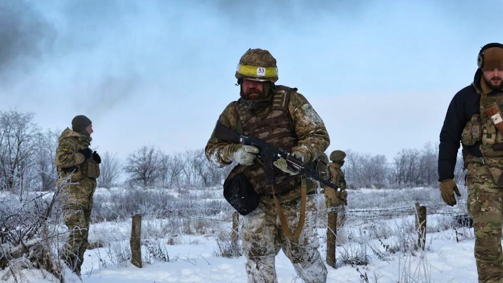 Soldati di una brigata meccanizzata ucraina in addestramento.
