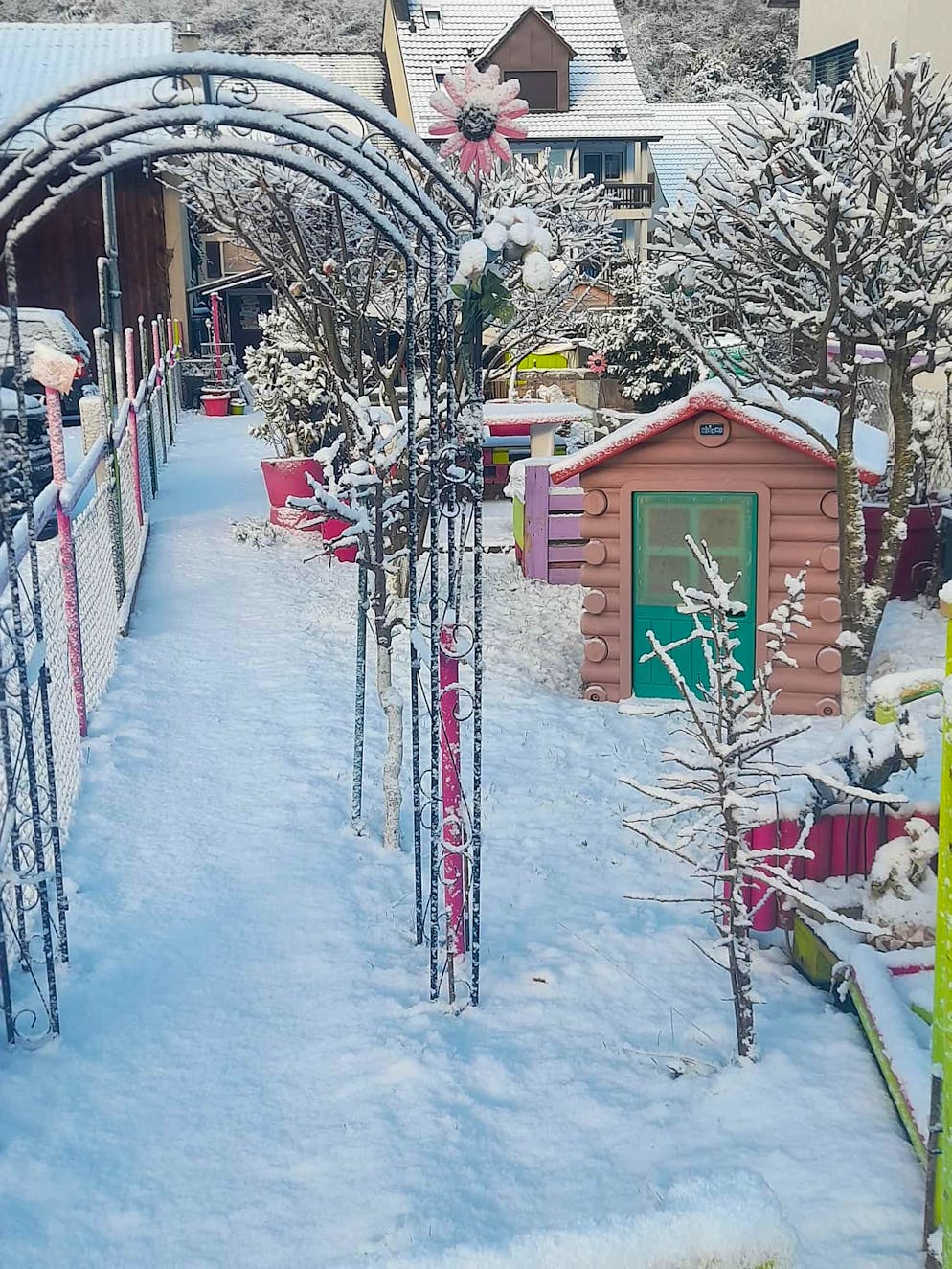 Schneefotos 2026. Ein eingeschneiter Garten in Hölstein BL.