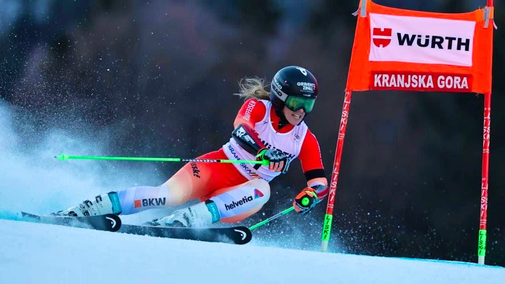 Camille Rast shows a strong performance in the 1st run of the giant slalom in Kranjska Gora