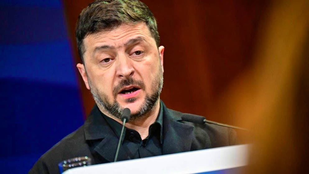 ARCHIVE - Volodymyr Zelensky, Ukrainian President, speaks during the German-Ukrainian Economic Forum. Photo: Sebastian Gollnow/dpa