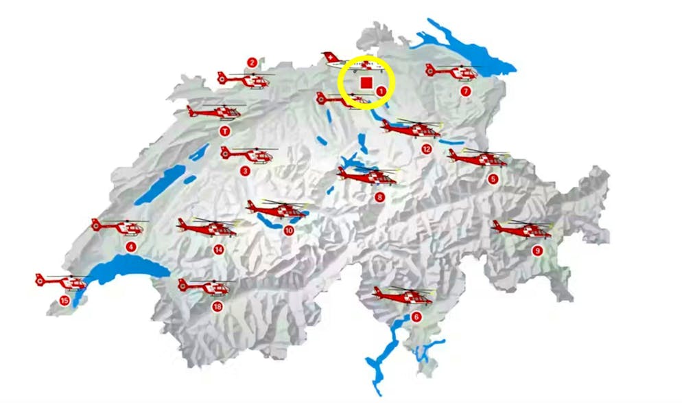 La Rega dispone di 14 basi per elicotteri e controlla tutte le missioni da Zurigo.