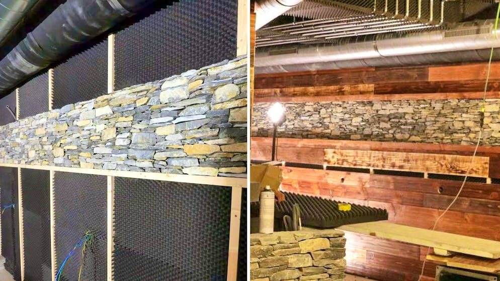 I pannelli acustici sono stati installati anche dietro a pannelli di legno.