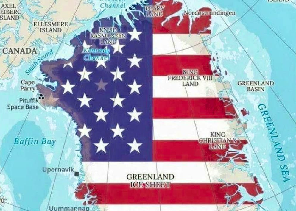 Trump influencer Katie Miller has published this map of Greenland in US colors.