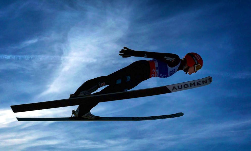 A ski jumper in action.