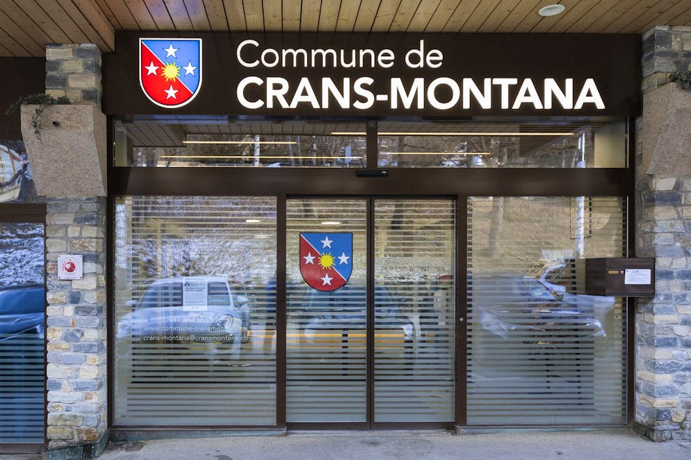 The municipal administration building of Crans-Montana, photographed on Tuesday, January 6, 2026, in Crans-Montana, Switzerland. 40 persons lost their lives and over 100 were severely injured in the fire that devastated the bar 