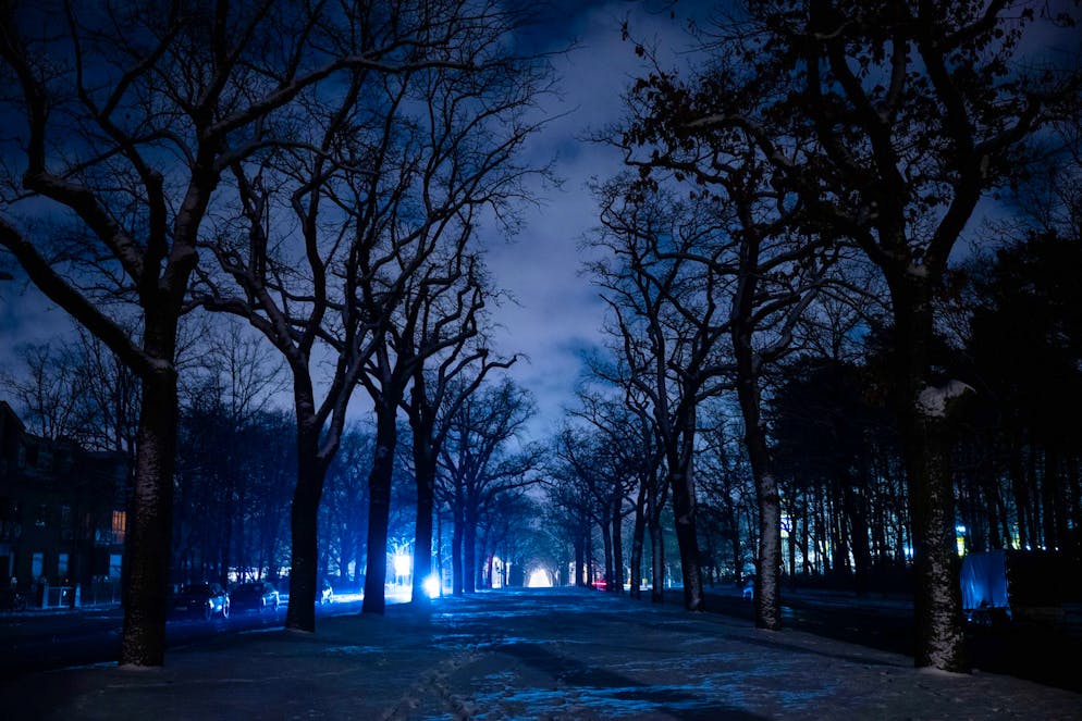 La Potsdamer Chaussee, dans le sud-ouest de Berlin, privée d’électricité à la suite d’une panne de courant.